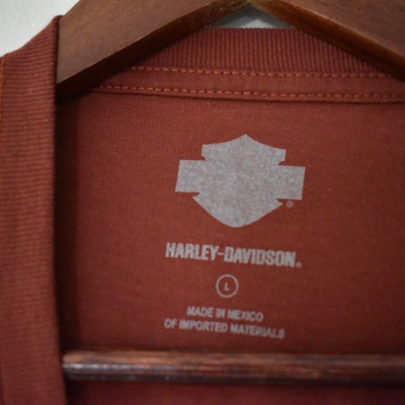 Harley Davidson Motorcycles burnt orange t-shirt NWT size large slim fit unisex - Picture 2 of 6